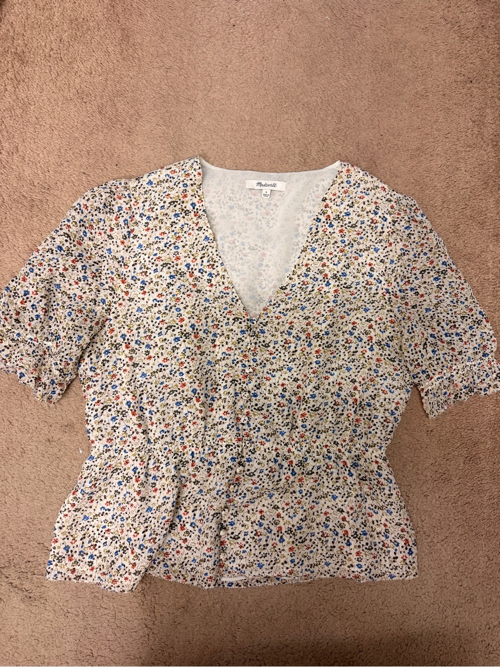 Madewell Cream Floral V-Neck Top